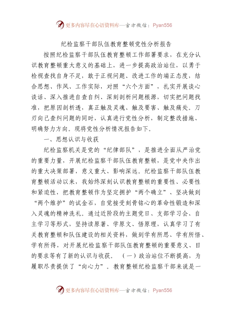 纪检监察干部队伍教育整顿党性分析报告4900字.docx_第1页