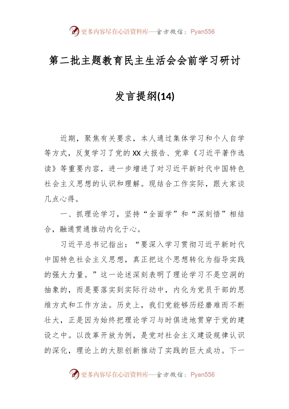 第二批主题教育民主生活会会前学习研讨发言提纲 (14).docx_第1页
