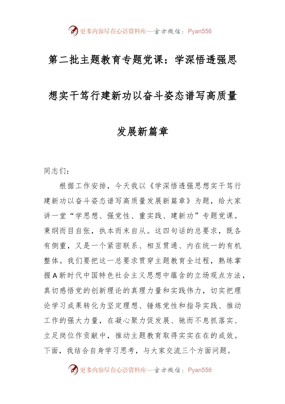 第二批主题教育专题党课：学深悟透强思想实干笃行建新功以奋斗姿态谱写高质量发展新篇章.docx_第1页
