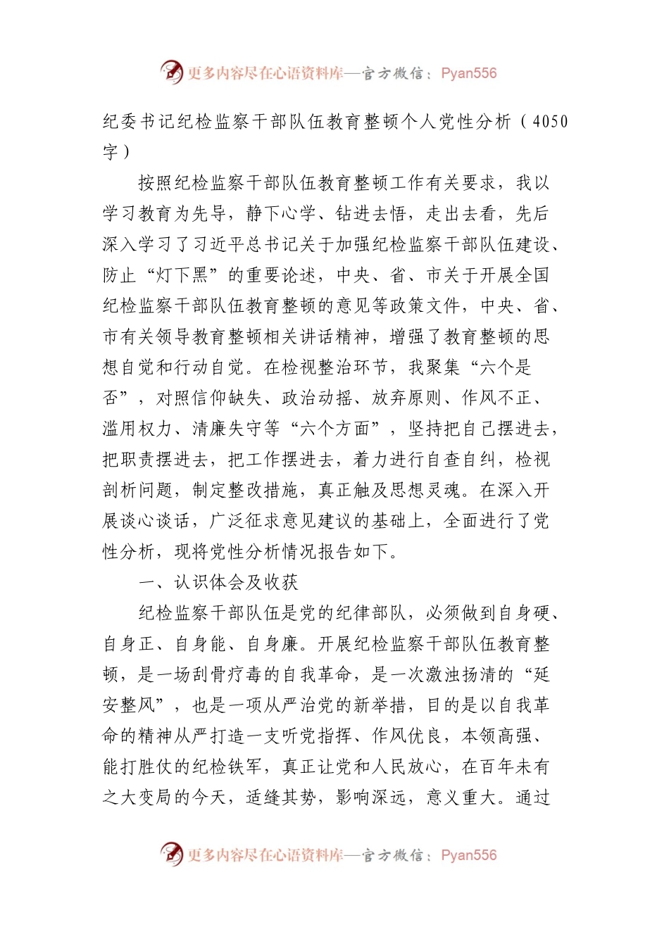 纪委书记纪检监察干部队伍教育整顿个人党性分析.docx_第1页