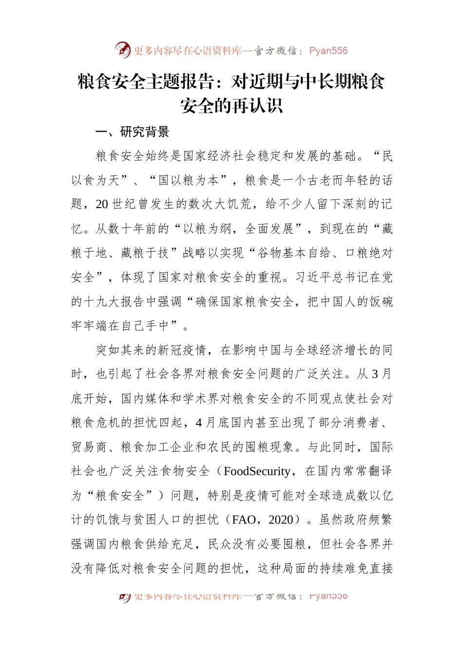 粮食安全主题报告：对近期与中长期粮食安全的再认识.docx_第1页