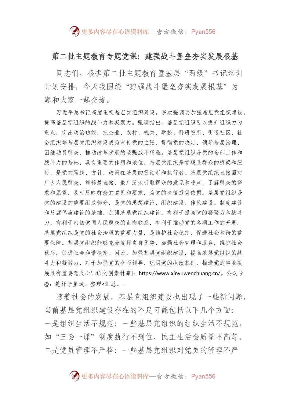 第二批主题教育专题党课：建强战斗堡垒 夯实发展根基.docx_第1页