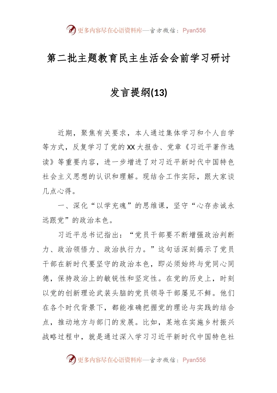 第二批主题教育民主生活会会前学习研讨发言提纲 (13).docx_第1页