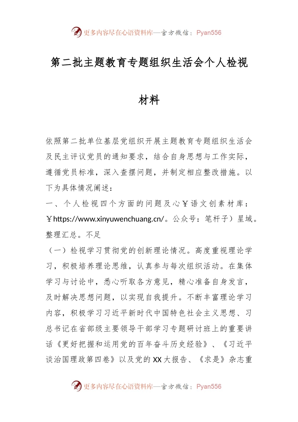 第二批主题教育专题组织生活会个人检视材料.docx_第1页