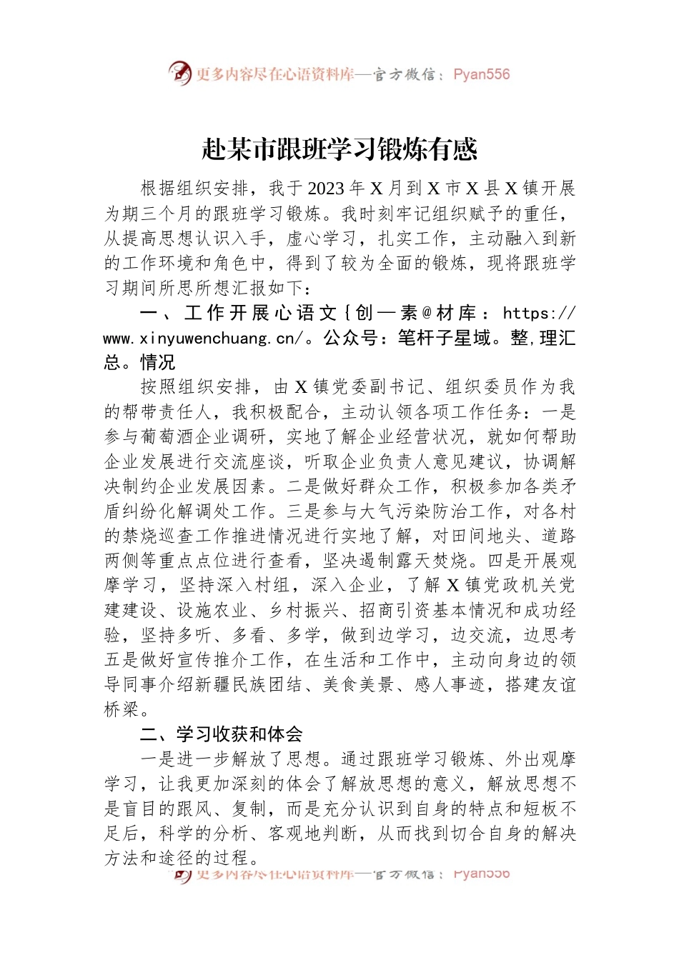 赴某市跟班学习锻炼有感.docx_第1页