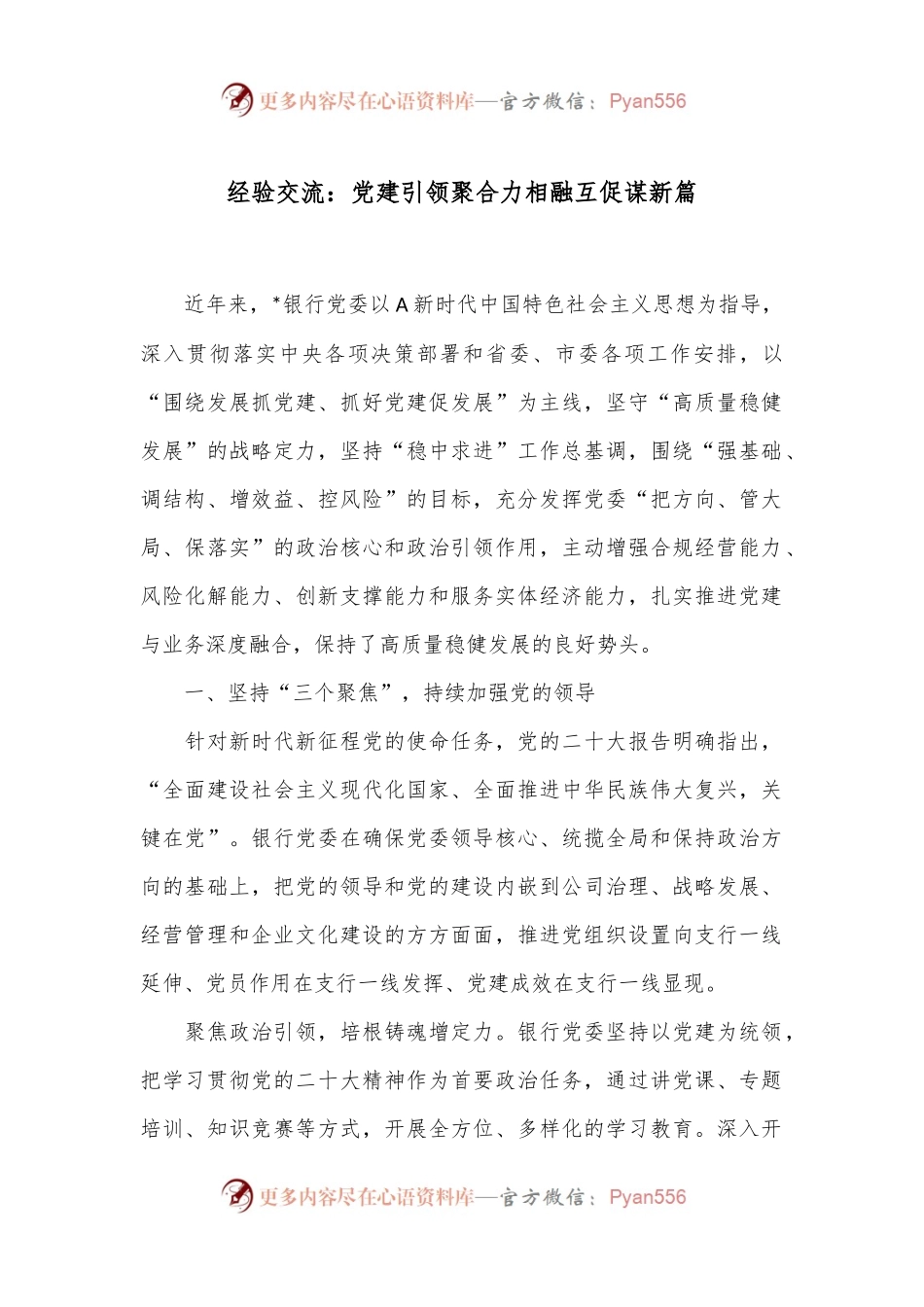经验交流：党建引领聚合力相融互促谋新篇.docx_第1页