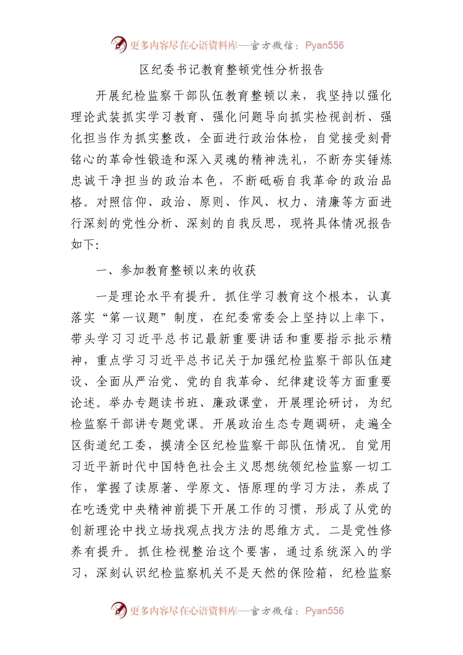 纪委书记教育整顿党性分析报告3900字（六方面个人检视剖析）.docx_第1页