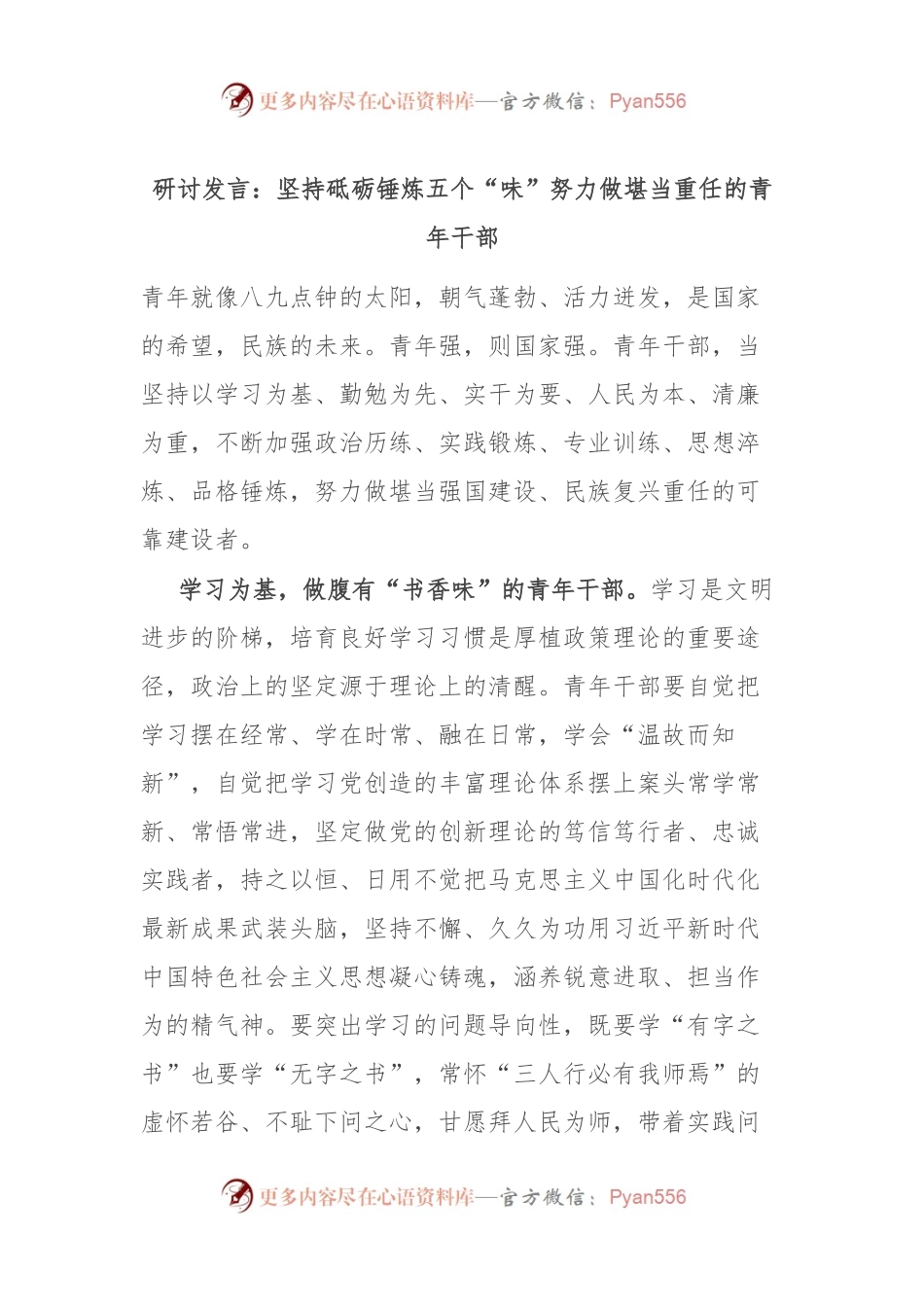 研讨发言：坚持砥砺锤炼五个“味” 努力做堪当重任的青年干部.docx_第1页