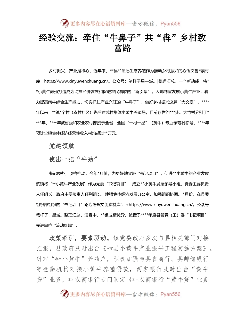 经验交流：牵住“牛鼻子”共“犇”乡村致富路.docx_第1页