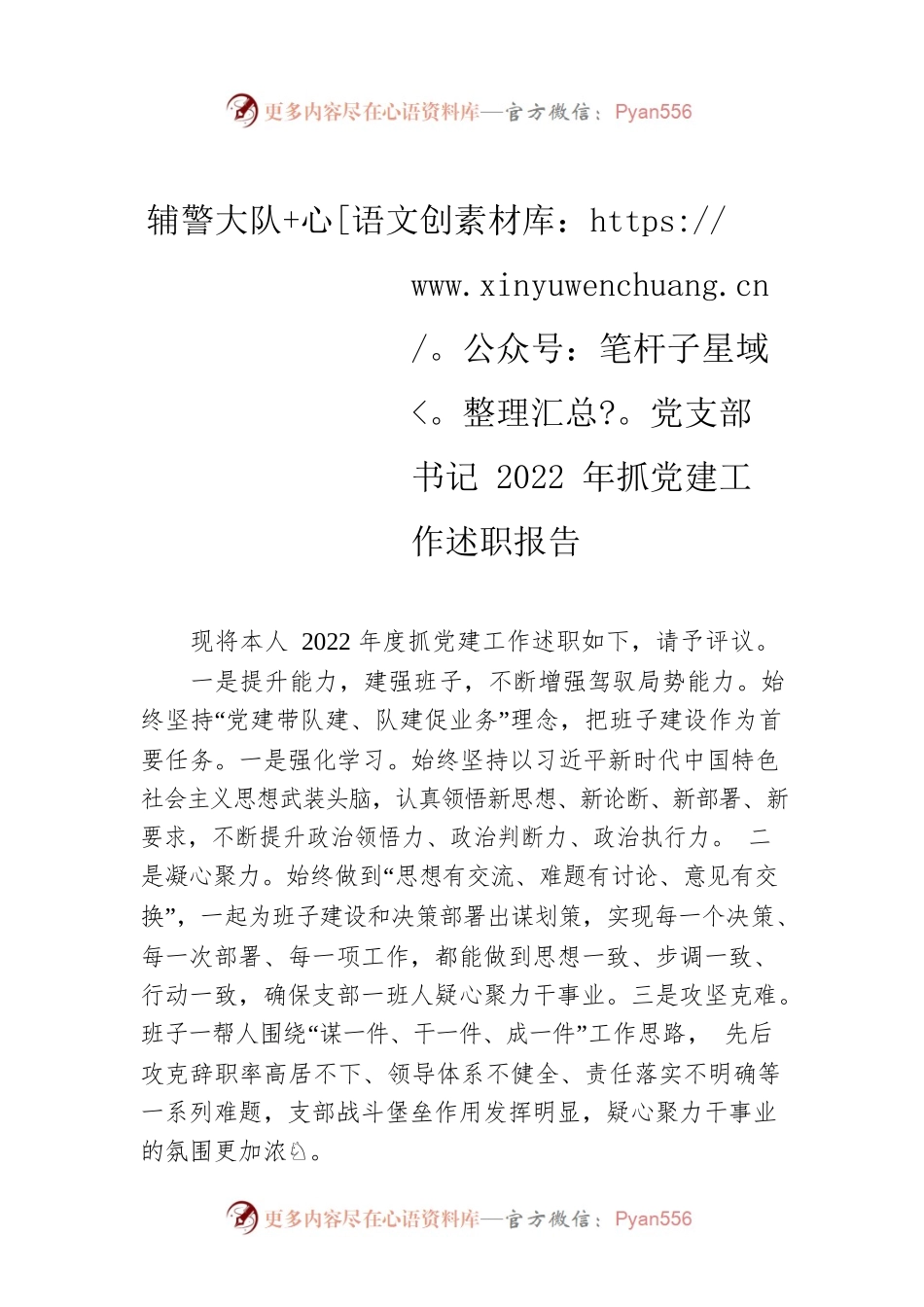 辅警大队党支部书记2022年抓党建工作述职报告.docx_第1页