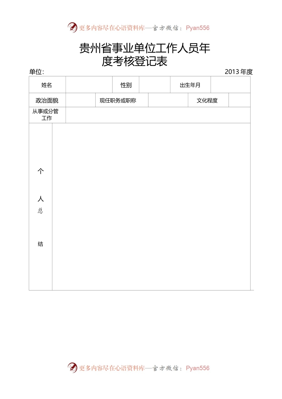 贵州省事业单位工作人员年度考核登记表.docx_第1页