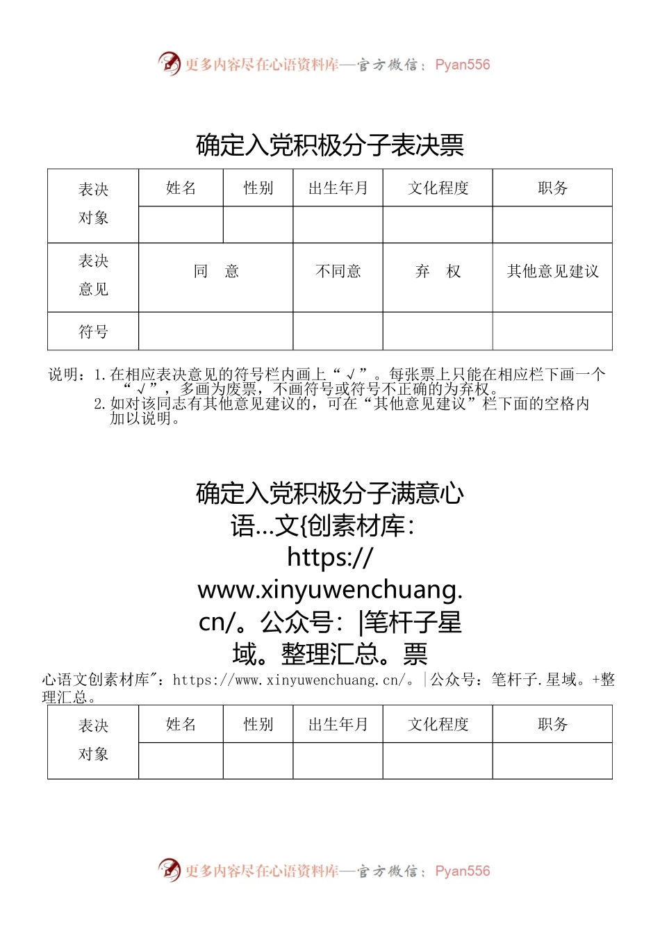 确定入党积极分子表决票.docx_第1页