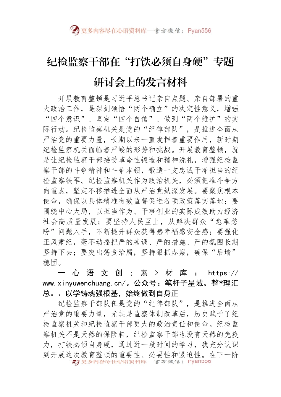 纪检监察干部在“打铁必须自身硬”专题研讨会上的发言材料.docx_第1页
