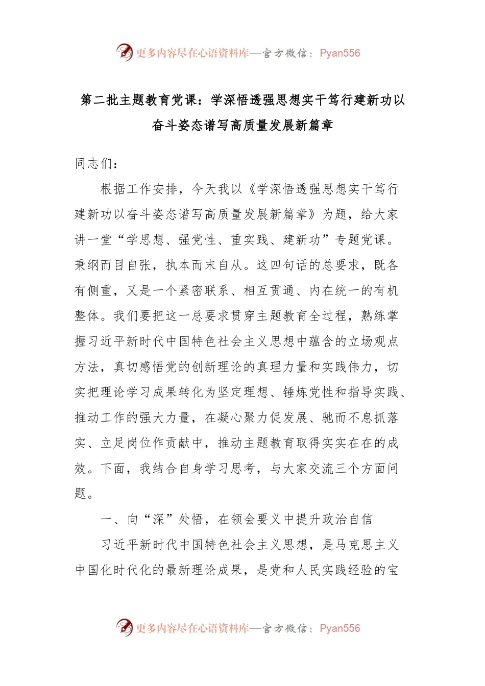 第二批主题教育党课：学深悟透强思想实干笃行建新功以奋斗姿态谱写高质量发展新篇章.docx_第1页