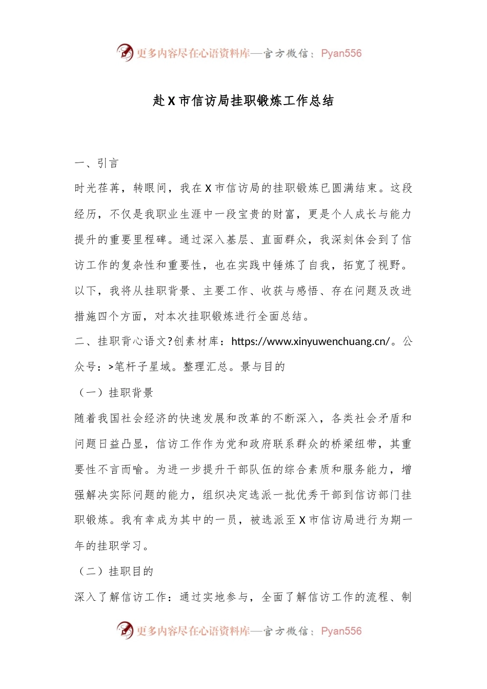 赴X市信访局挂职锻炼工作总结.docx_第1页