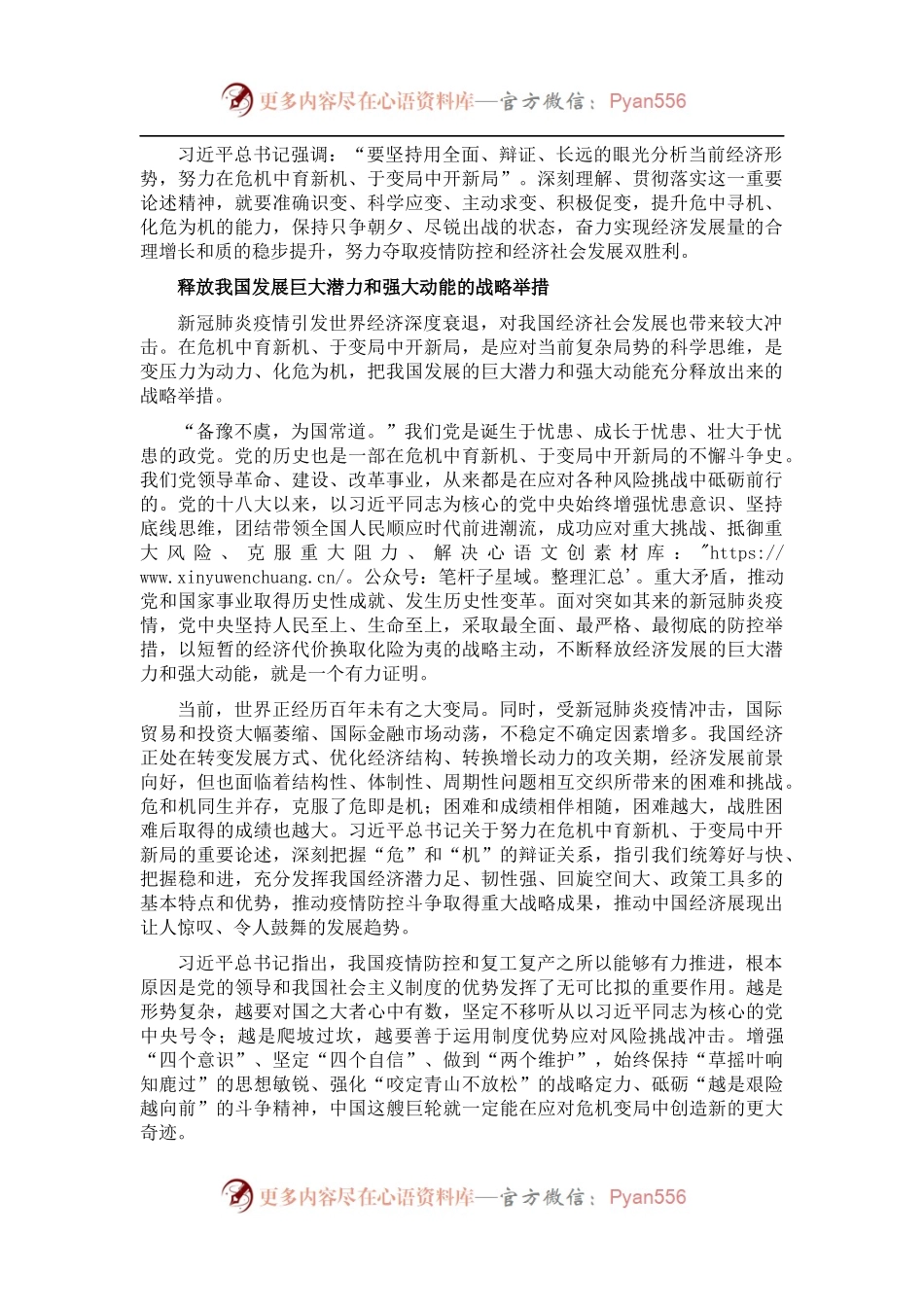 经济高质量发展主题发言：提升化危为机能力 推动经济高质量发展.docx_第1页