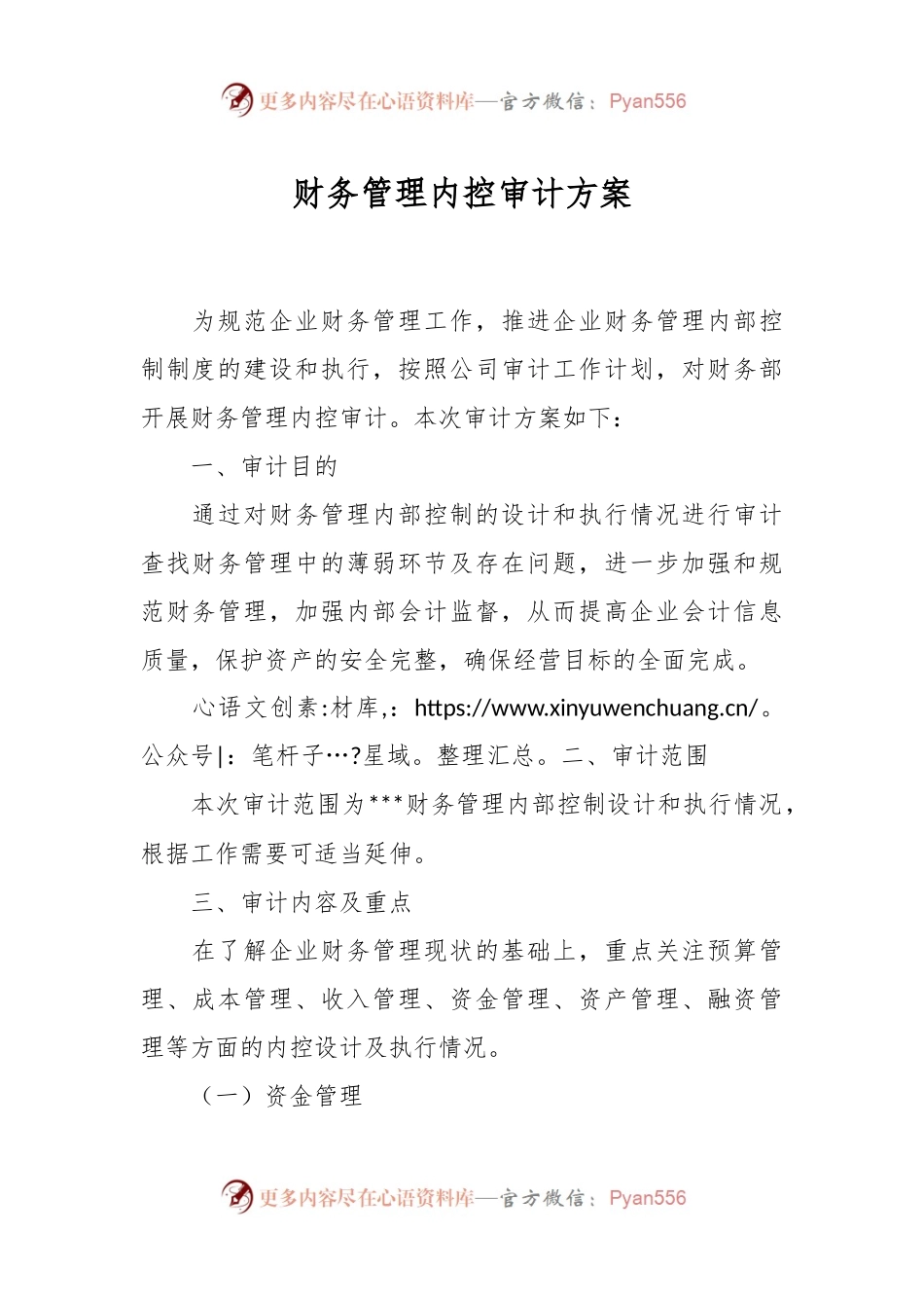 财务管理内控审计方案.docx_第1页
