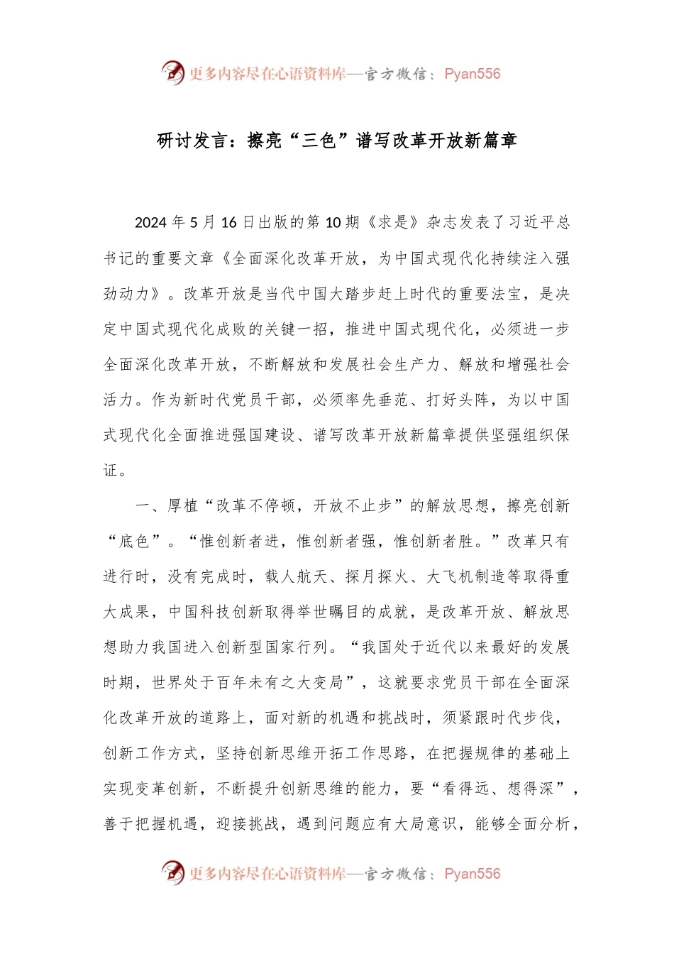 研讨发言：擦亮“三色”谱写改革开放新篇章.docx_第1页