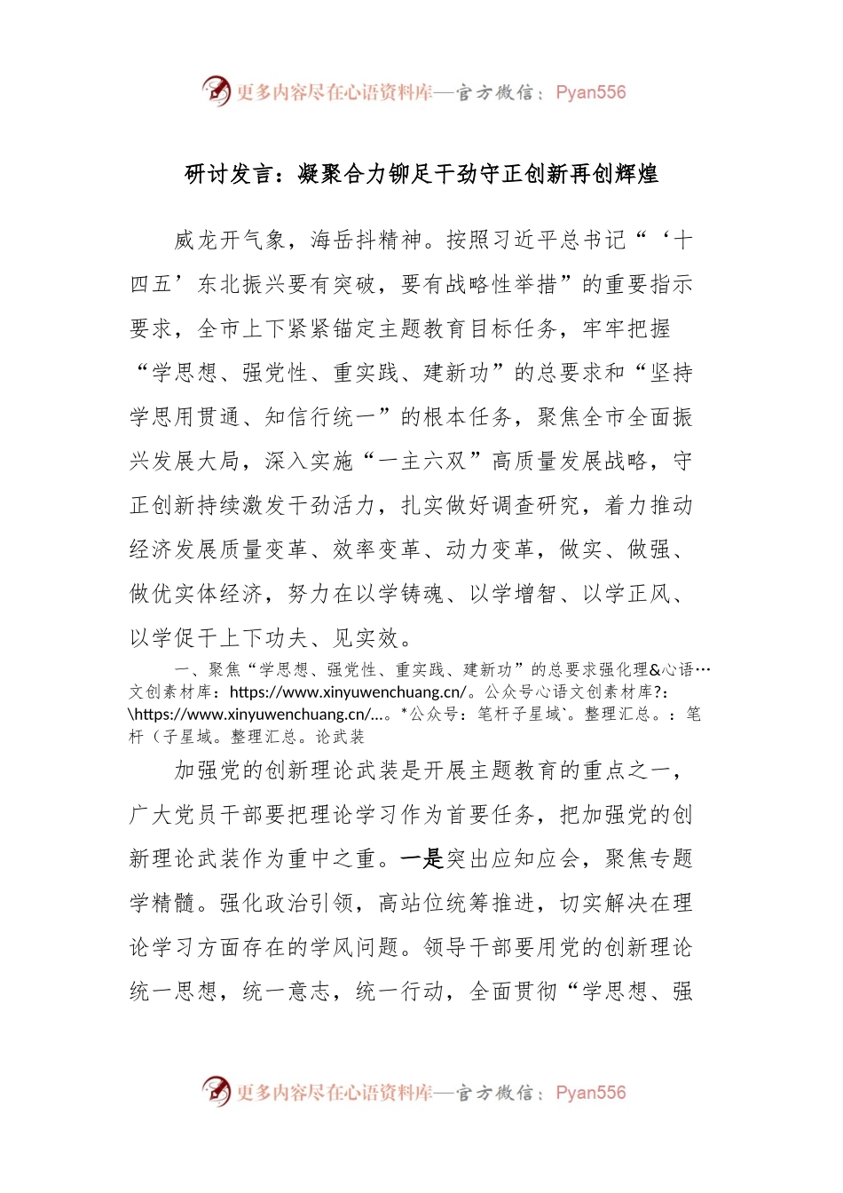 研讨发言稿：凝聚合力铆足干劲守正创新再创辉煌.docx_第1页