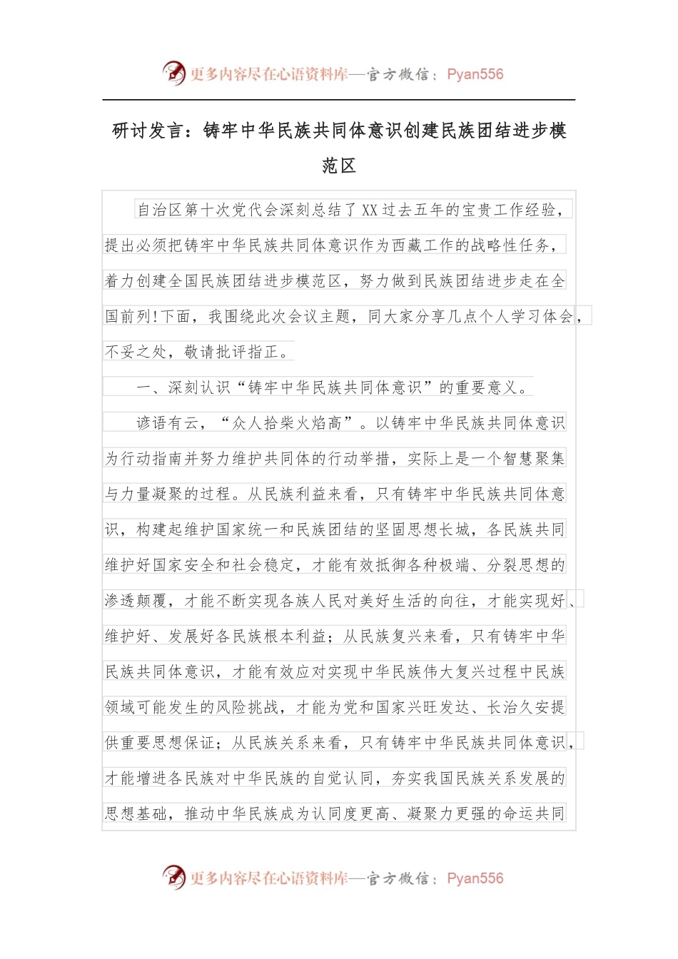 研讨发言：铸牢中华民族共同体意识创建民族团结进步模范区.docx_第1页