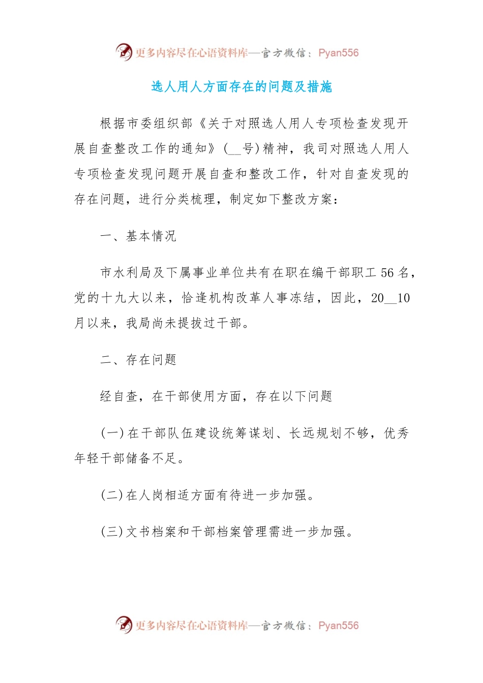 选人用人方面存在的问题及措施.docx_第1页