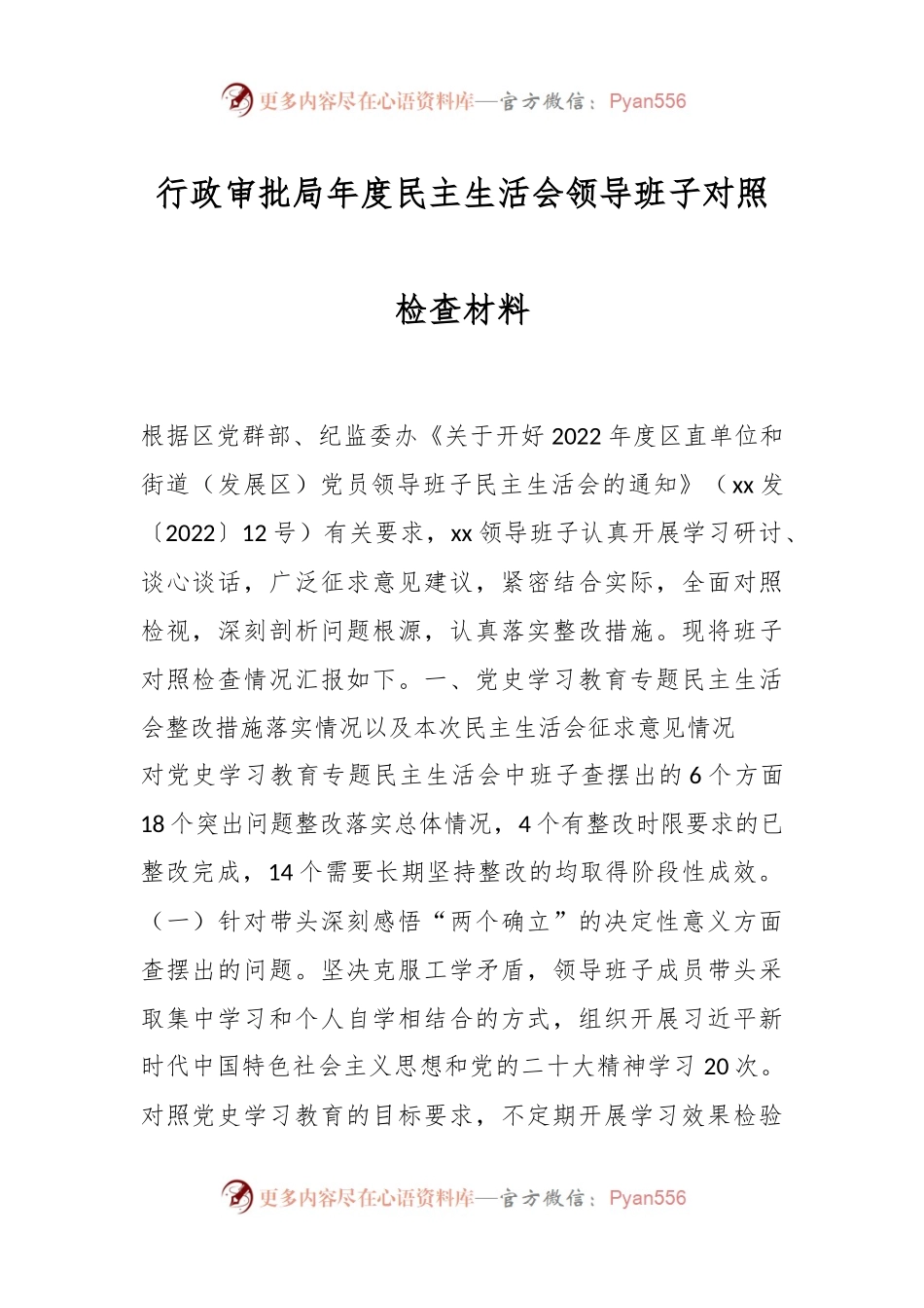 行政审批局年度民主生活会领导班子对照检查材料.docx_第1页