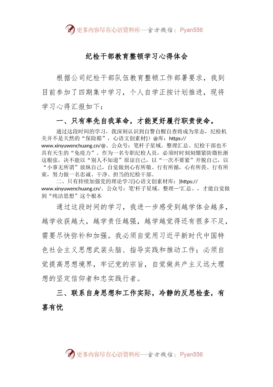 纪检干部教育整顿学习心得体会.docx_第1页