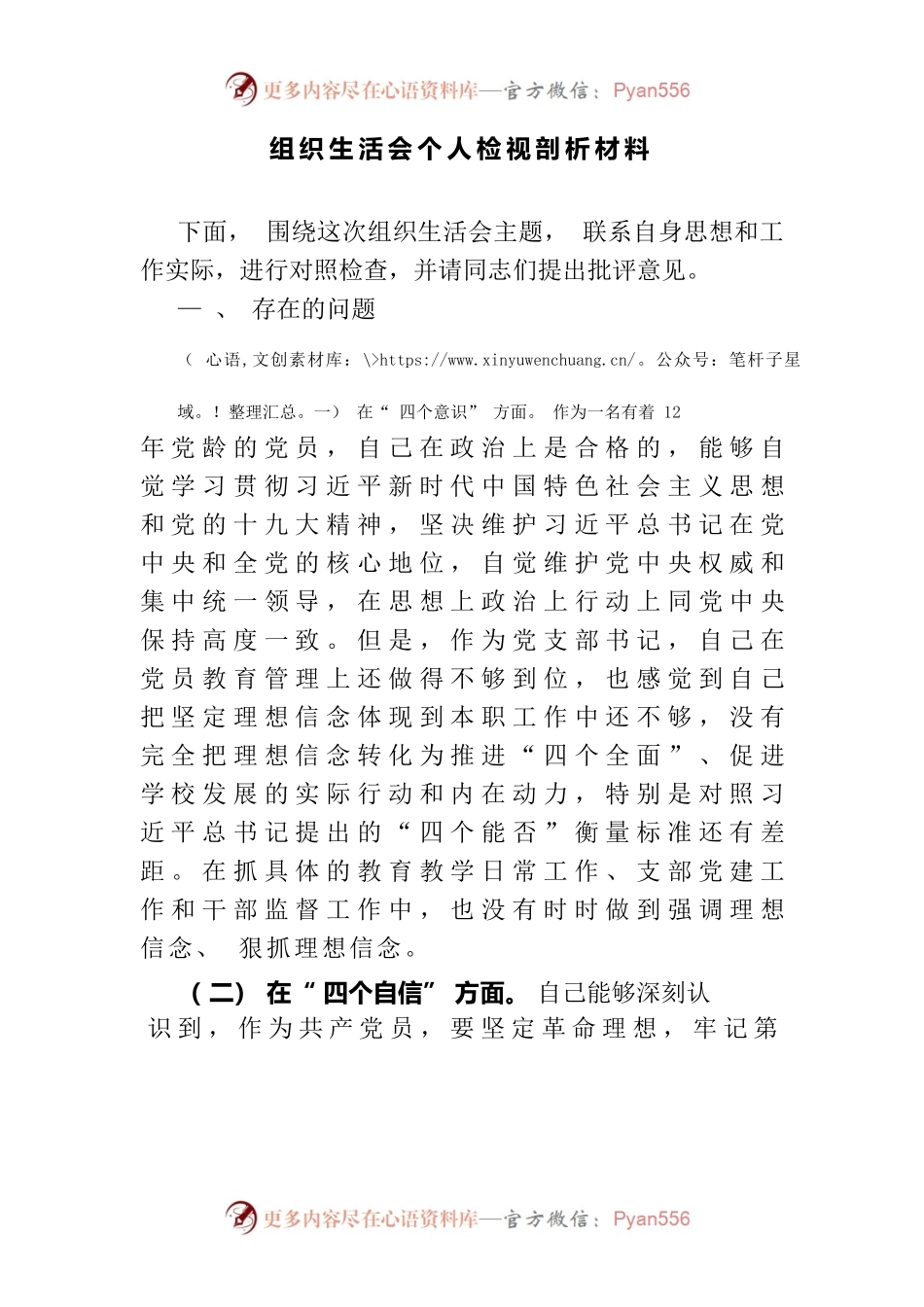 组织生活会个人检视剖析材料.docx_第1页