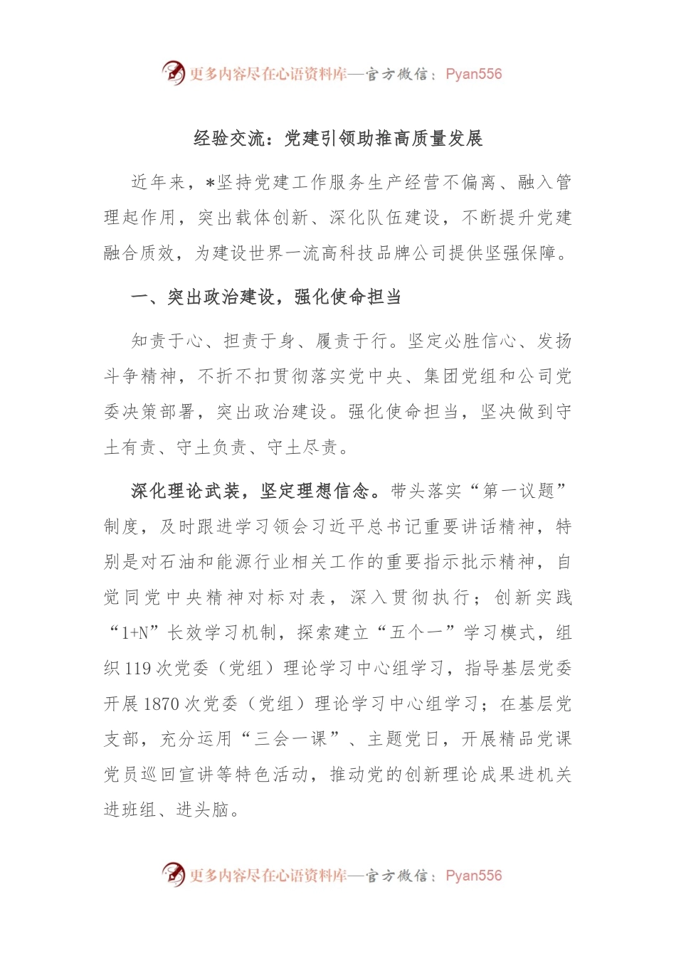 经验交流：党建引领助推高质量发展.docx_第1页