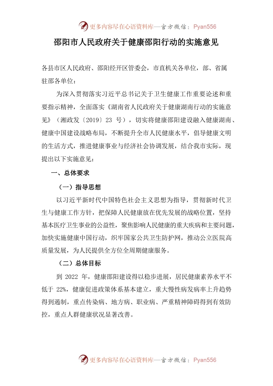 邵阳市人民政府关于健康邵阳行动的实施意见.docx_第1页