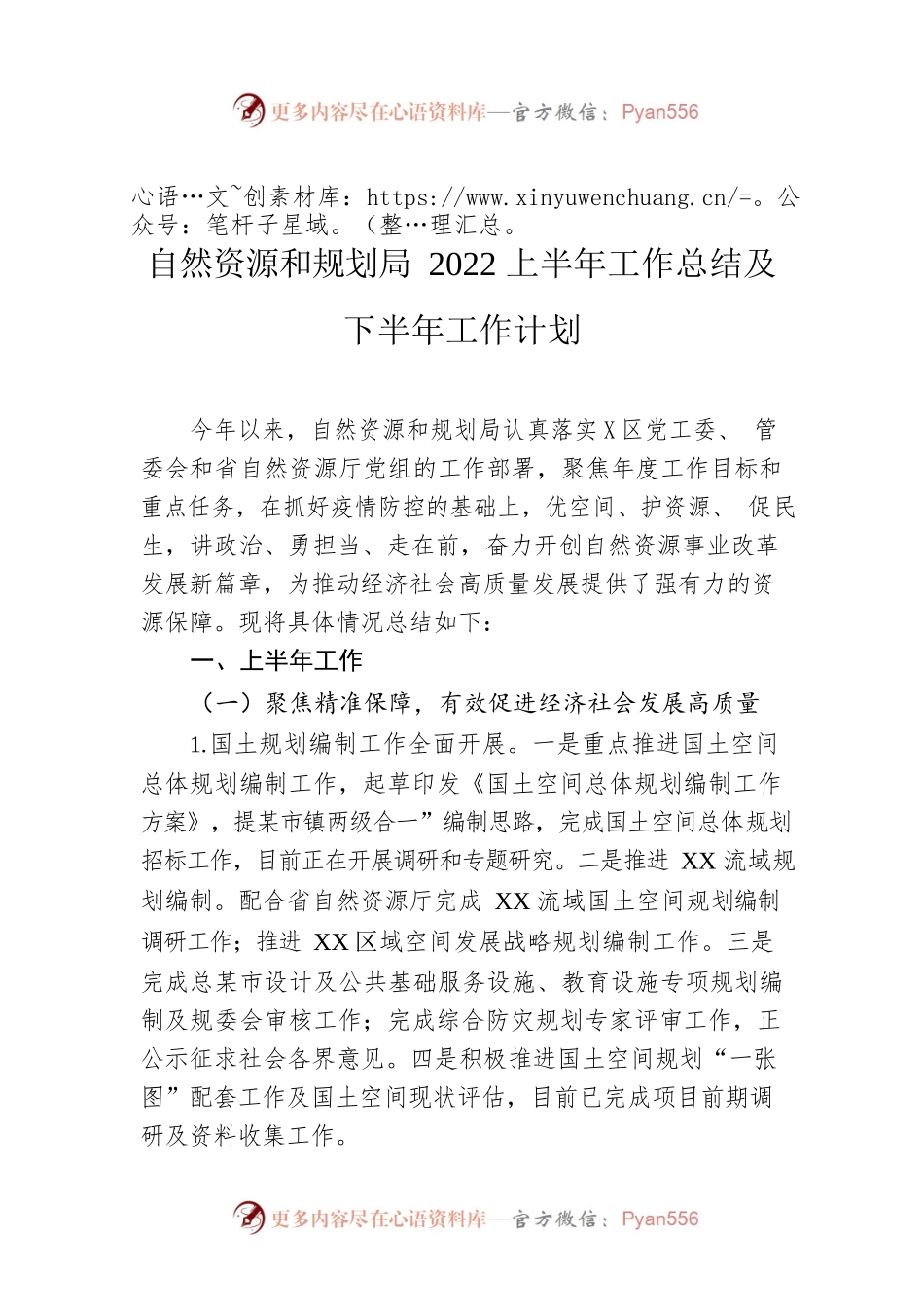 自然资源和规划局2022上半年工作总结及下半年工作计划.docx_第1页