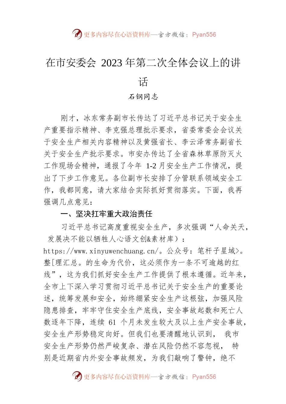 石钢同志：在市安委会2023年第二次全体会议上的讲话.docx_第1页
