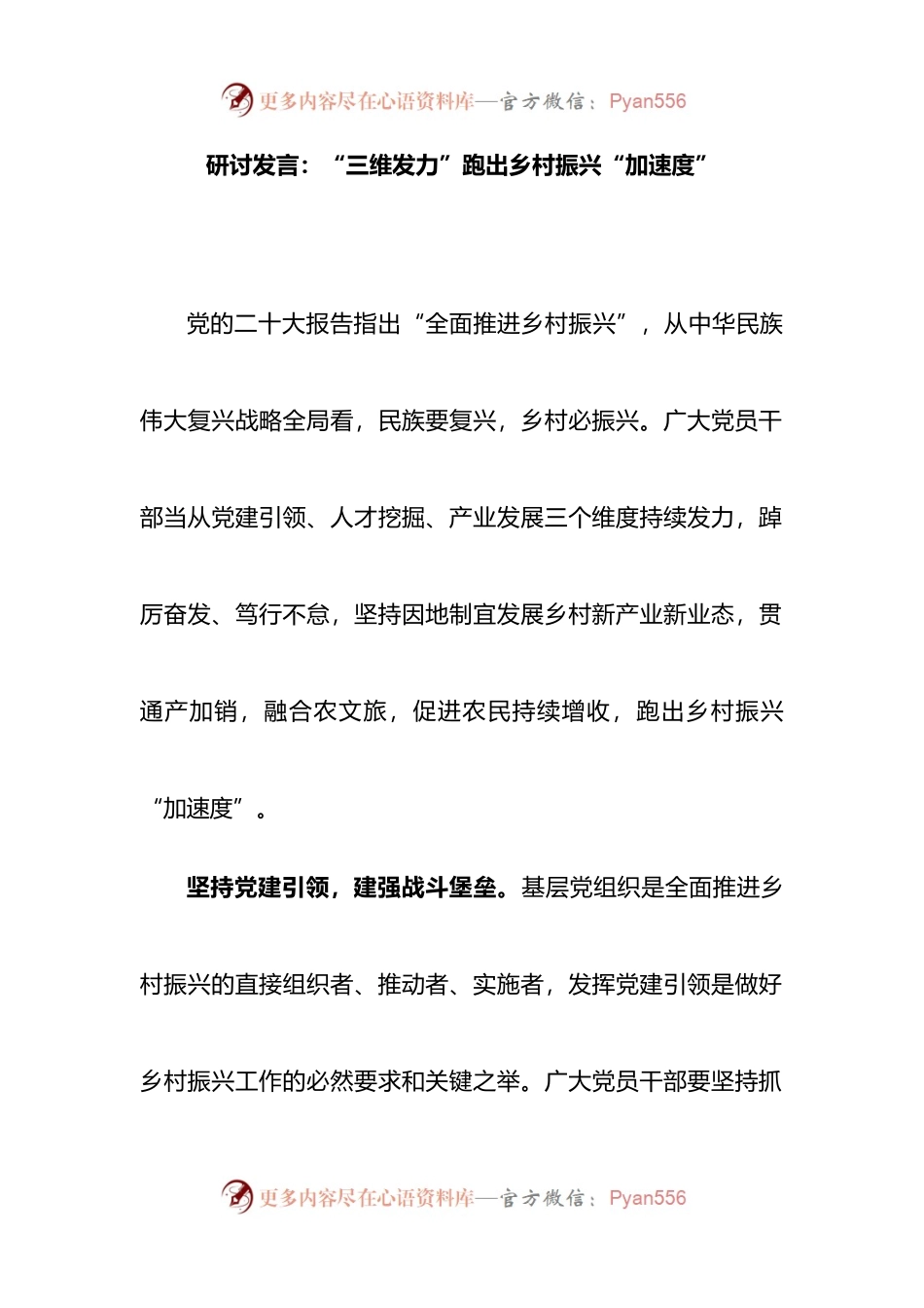 研讨发言：“三维发力”跑出乡村振兴“加速度”.docx_第1页