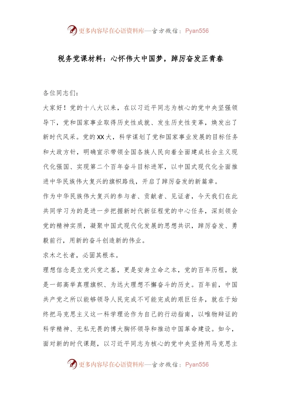 税务党课材料：心怀伟大中国梦，踔厉奋发正青春.docx_第1页