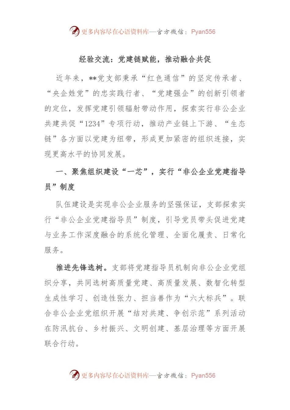 经验交流：党建链赋能，推动融合共促.docx_第1页