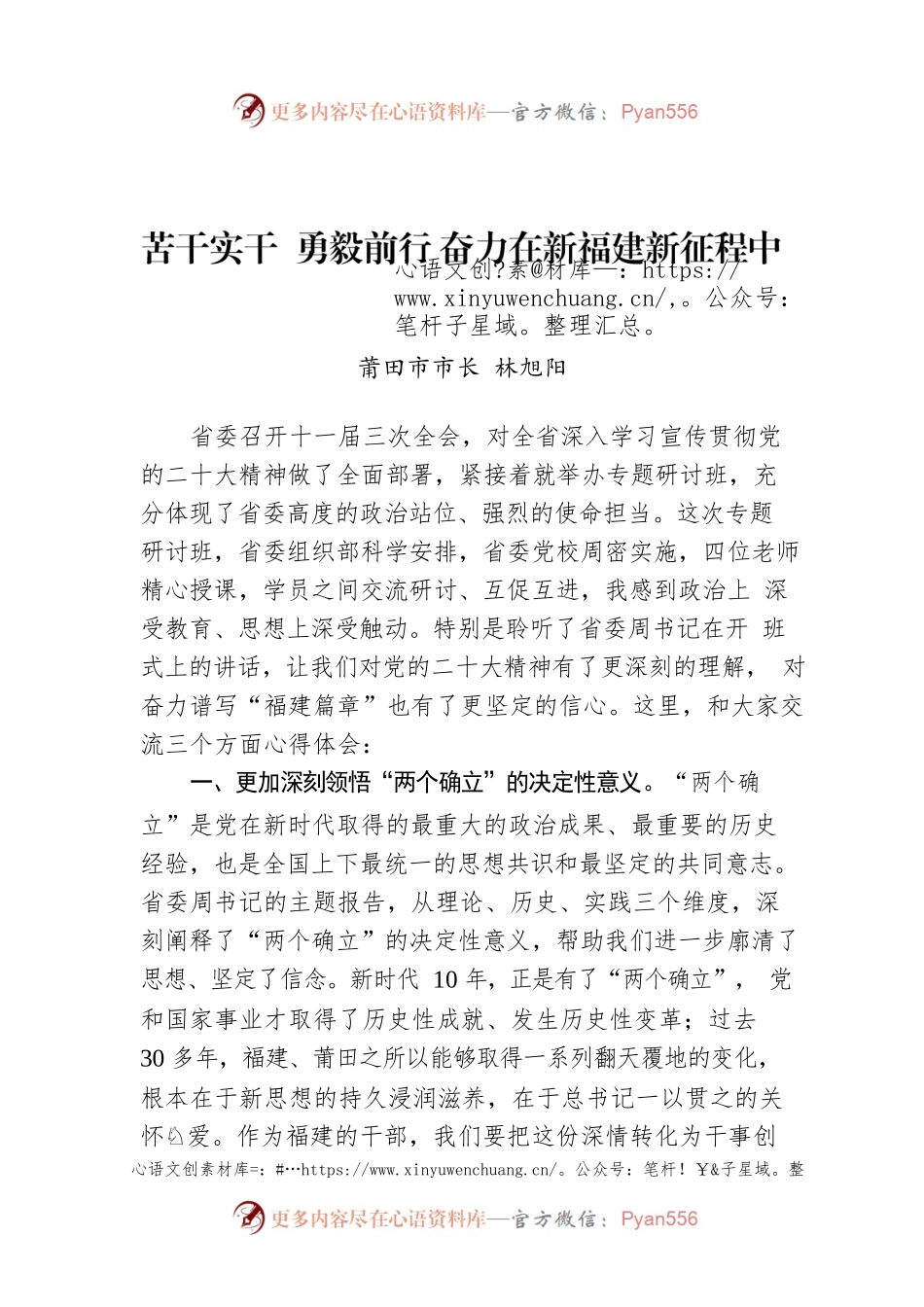 莆田市市长 林旭阳：苦干实干 勇毅前行 奋力在新福建新征程中担当作为.docx_第1页