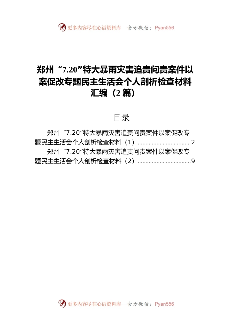 郑州“7.20”特大暴雨灾害追责问责案件以案促改专题民主生活会个人剖析检查材料汇编（2篇）.docx_第1页
