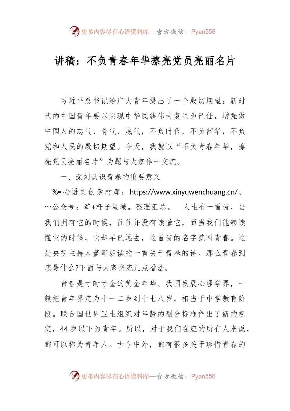 讲稿：不负青春年华 擦亮党员亮丽名片.docx_第1页