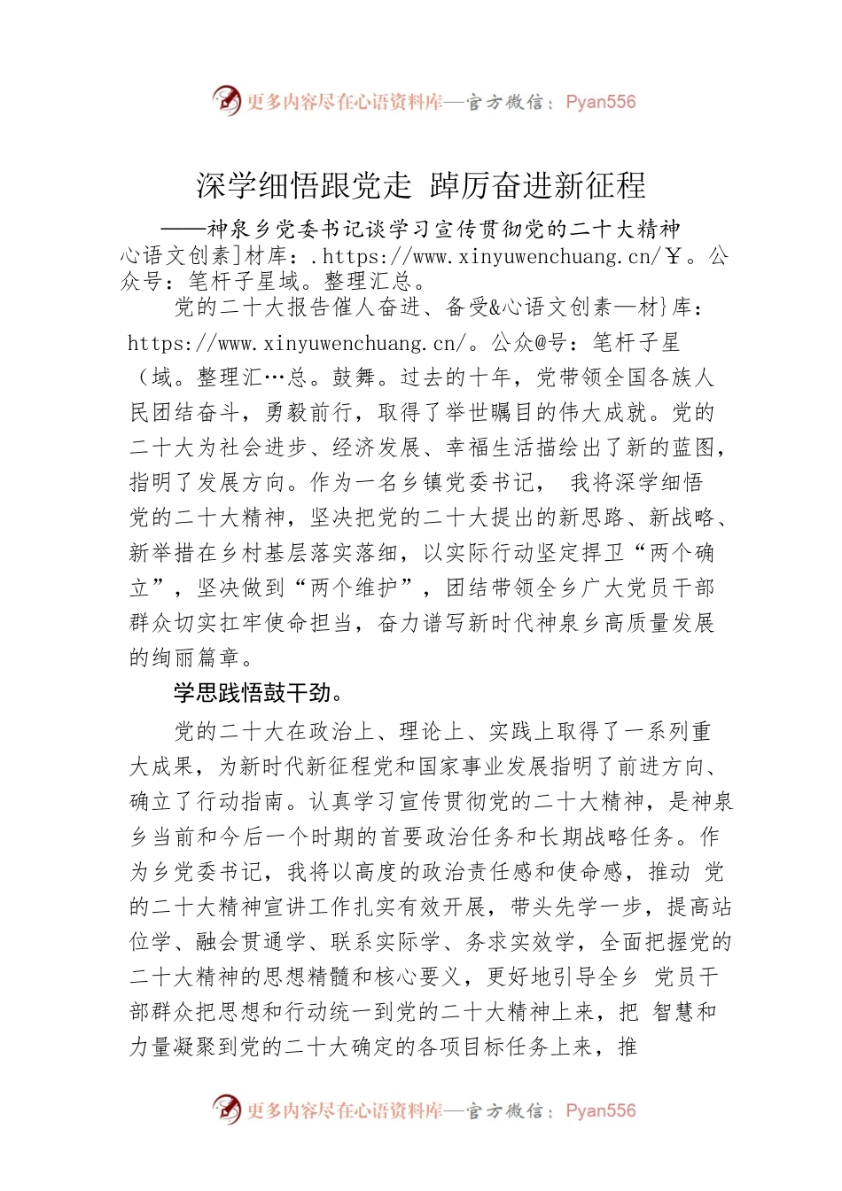 神泉乡党委书记谈学习宣传贯彻党的二十大精神（20221205）.docx_第1页