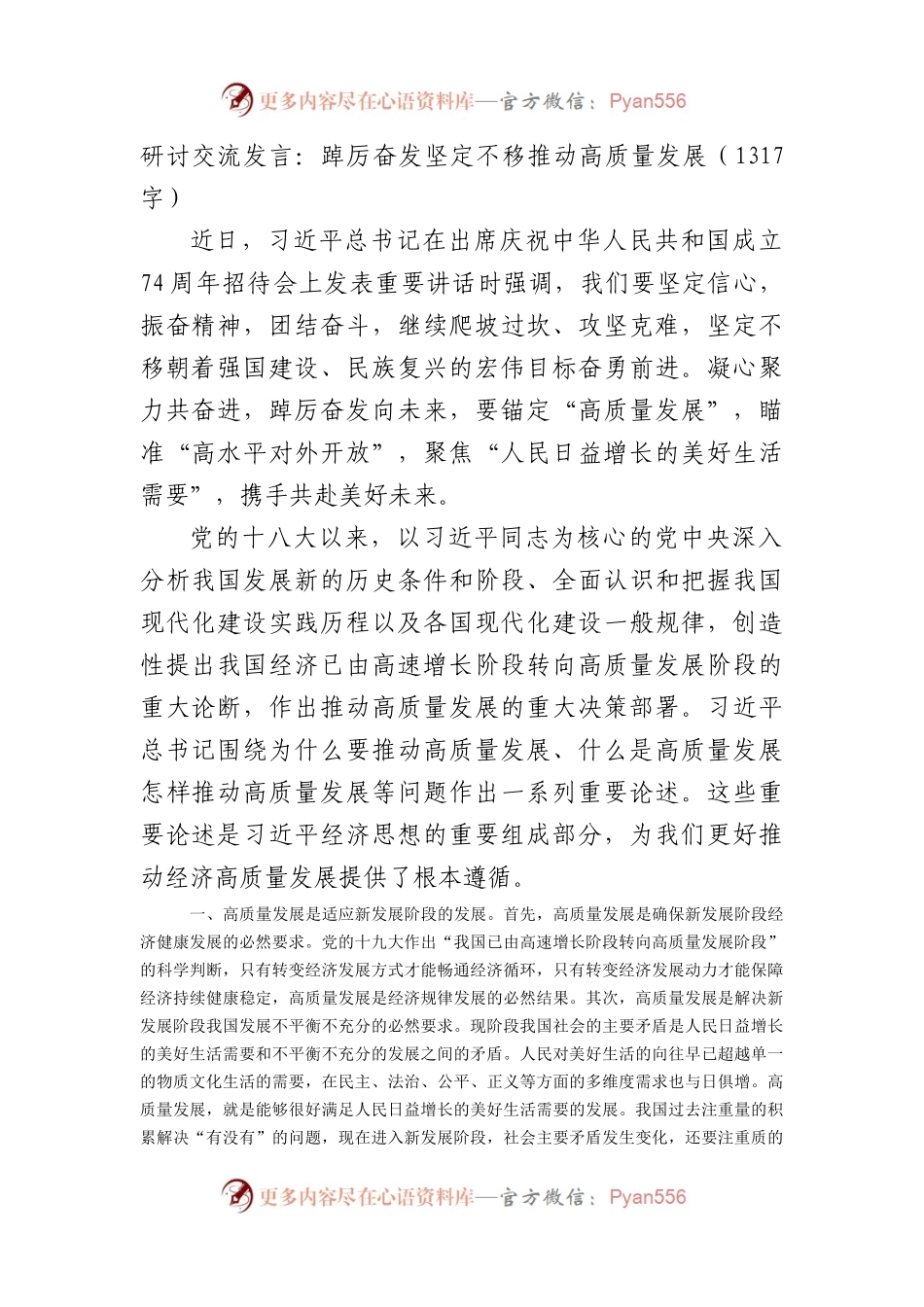 研讨交流发言：踔厉奋发坚定不移推动高质量发展.docx_第1页