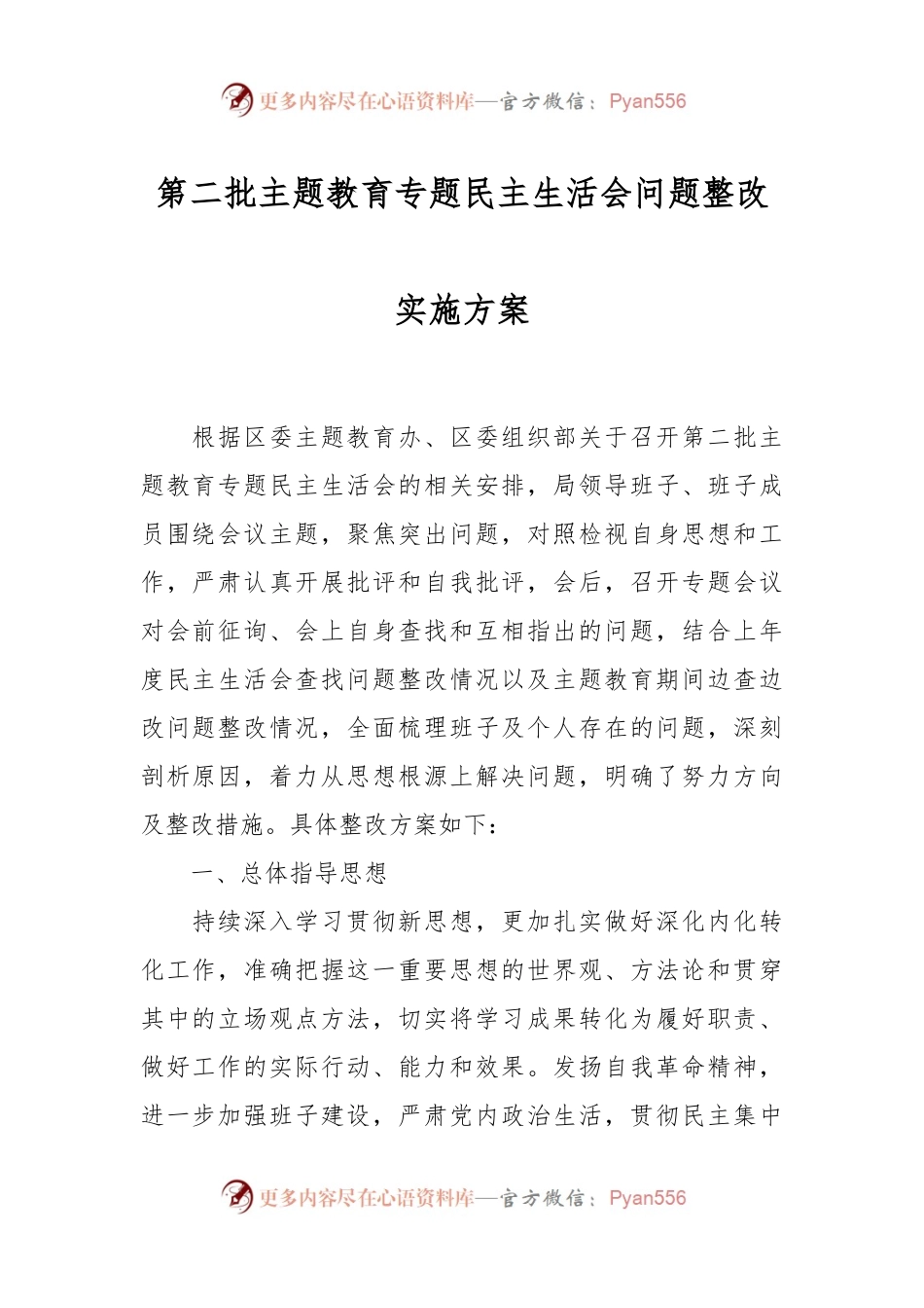 第二批主题教育专题民主生活会问题整改实施方案.docx_第1页