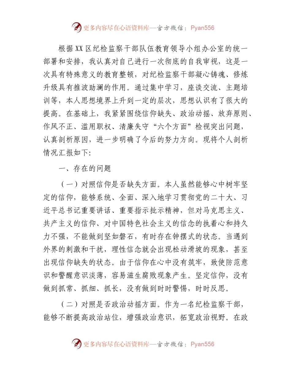 纪检监察干部队伍教育整顿“六个方面”个人检视剖析2900字.docx_第1页