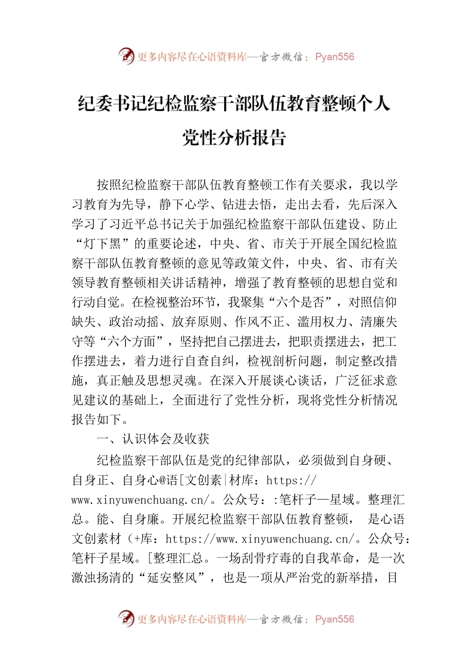 纪委书记纪检监察干部队伍教育整顿个人党性分析报告.docx_第1页