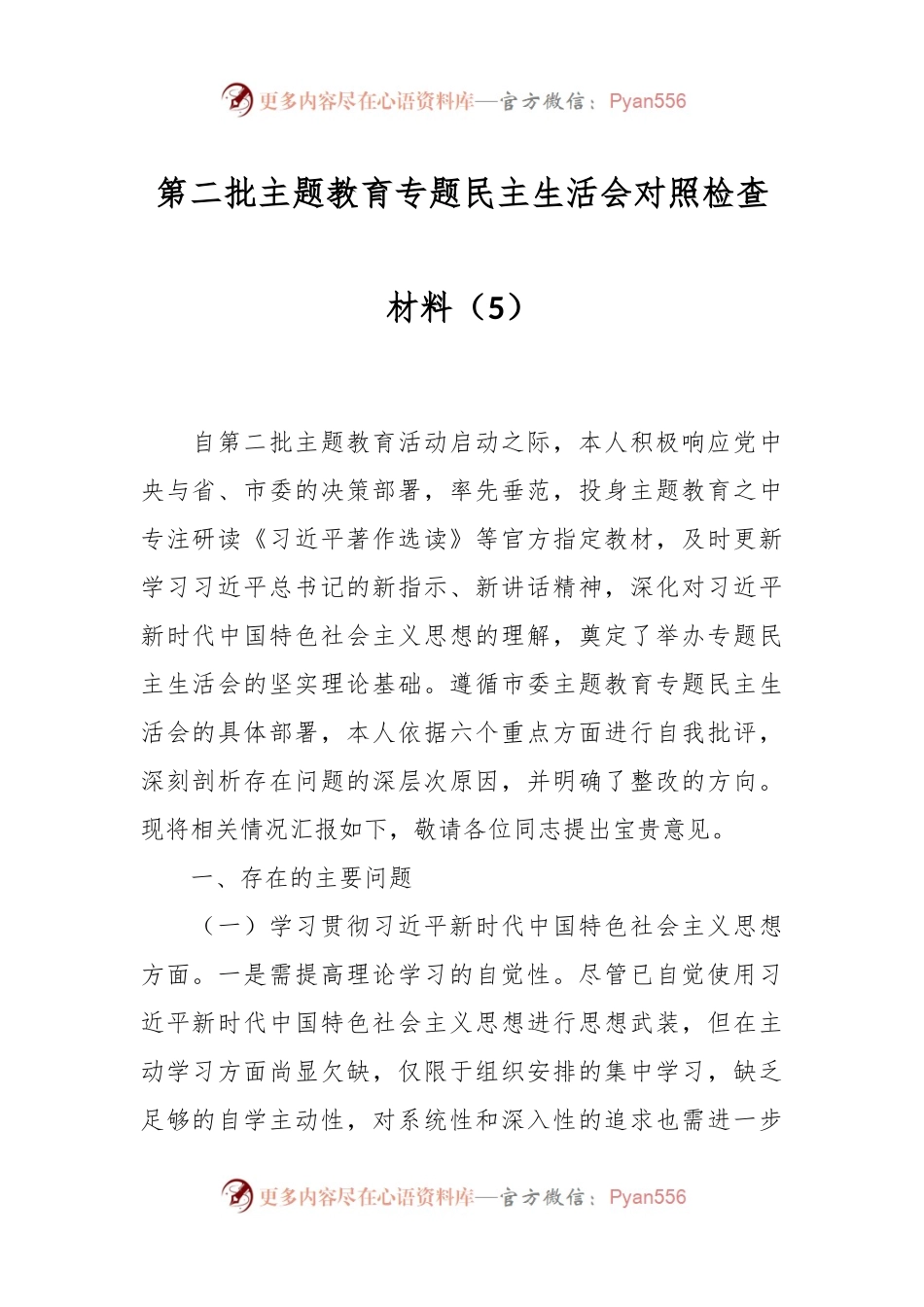第二批主题教育专题民主生活会对照检查材料（5）.docx_第1页