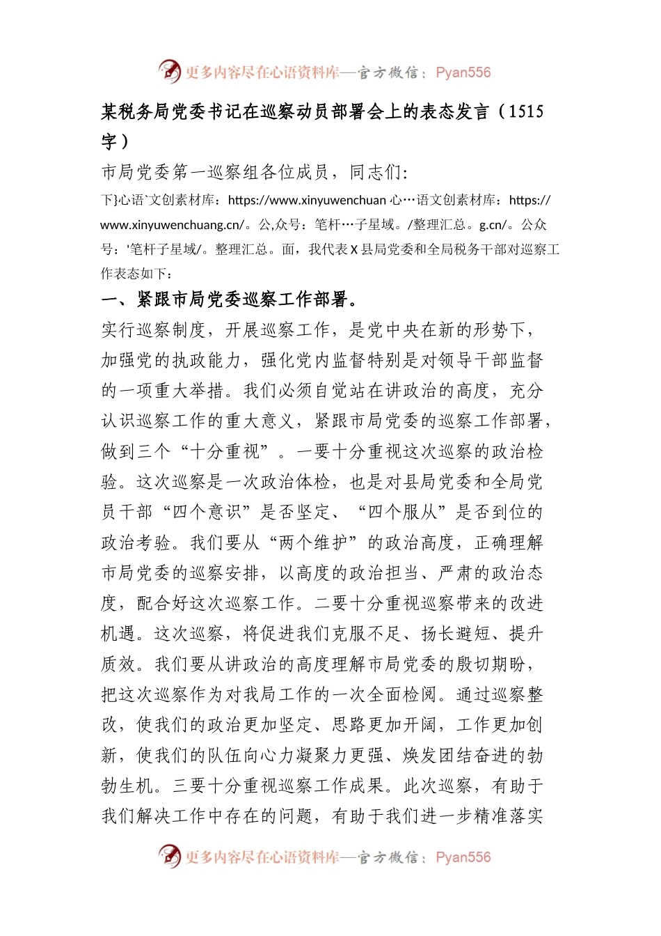 税务局党委书记在巡察动员部署会上的表态发言.docx_第1页