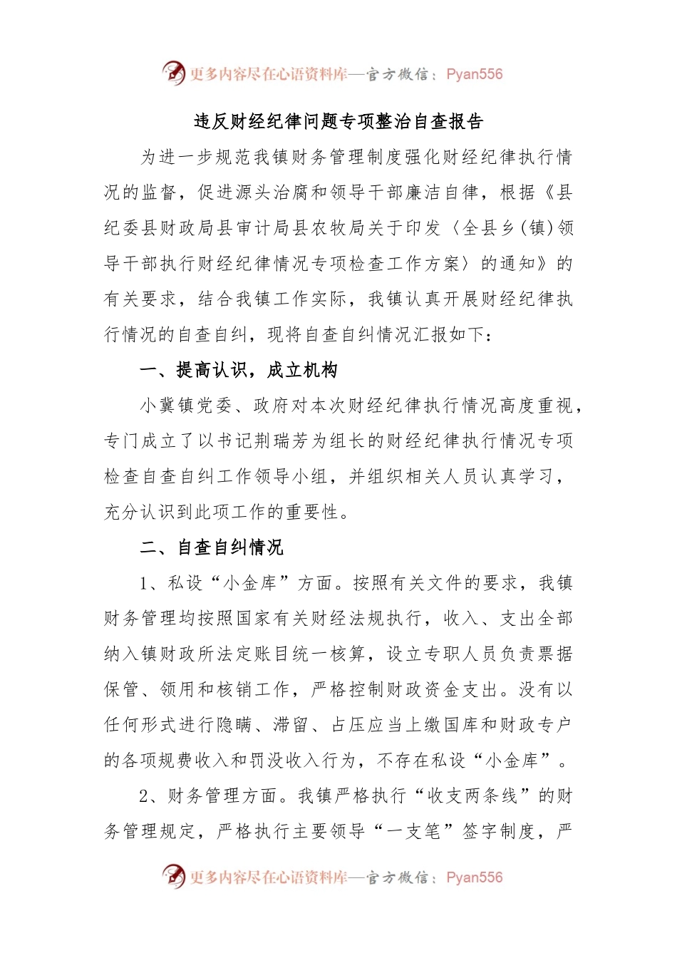 违反财经纪律问题专项整治自查报告.docx_第1页