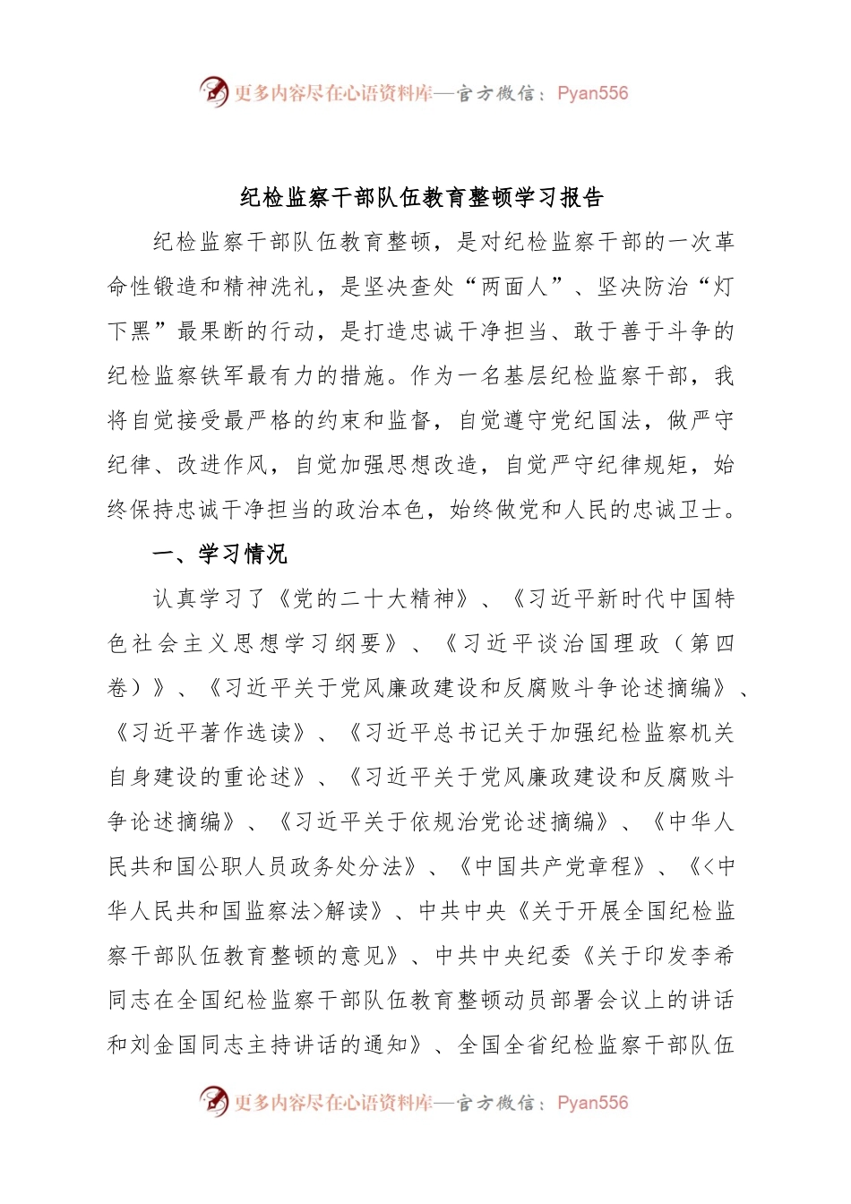 纪检监察干部队伍教育整顿学习报告.docx_第1页