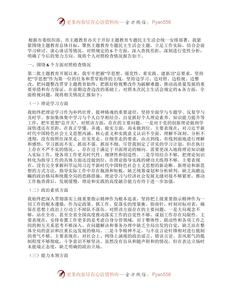 第二批主题教育专题民主生活会对照检查材料（副职领导）.docx_第1页