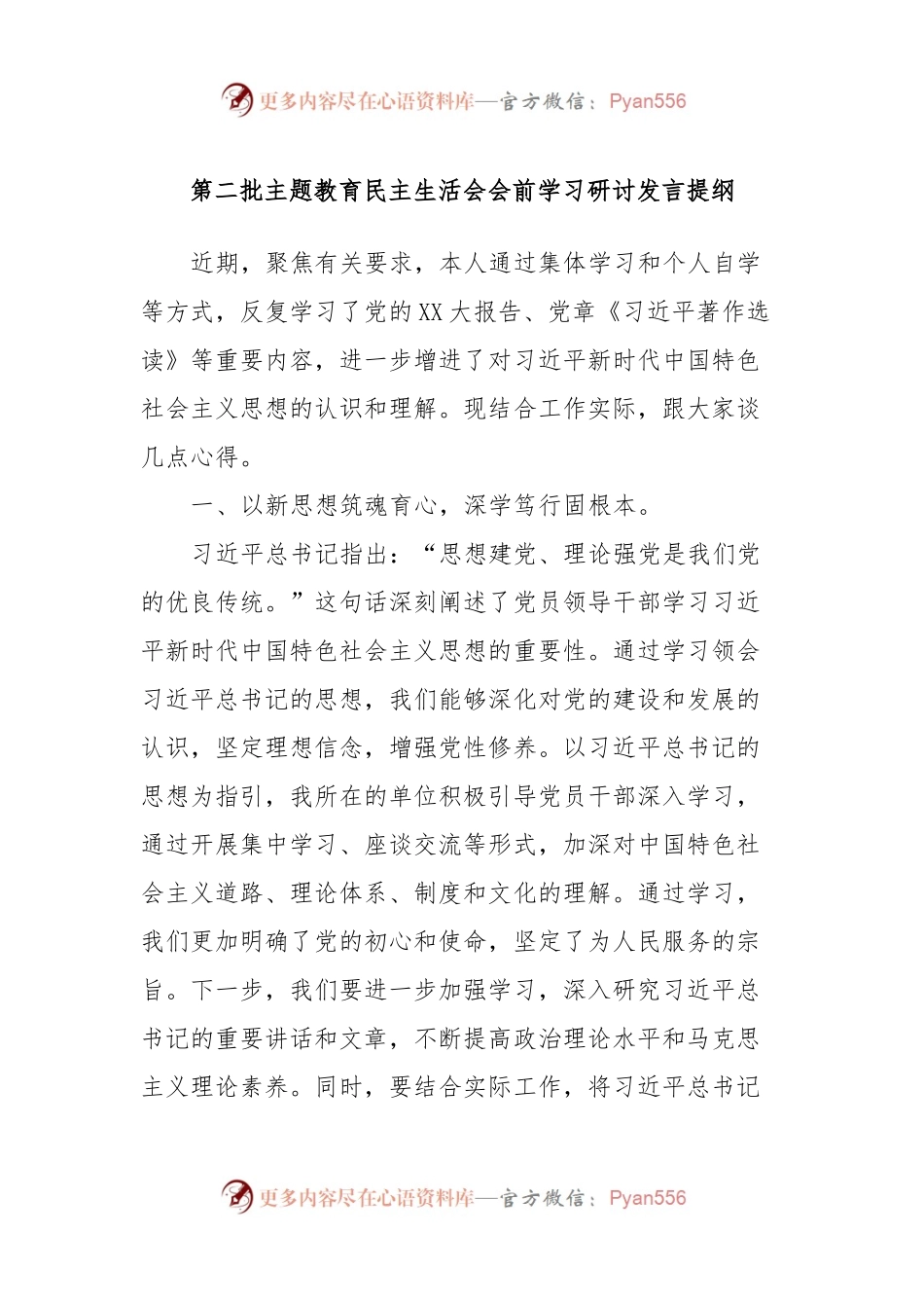 第二批主题教育民主生活会会前学习研讨发言提纲 (4).docx_第1页