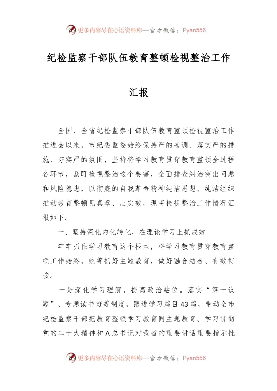 纪检监察干部队伍教育整顿检视整治工作汇报.docx_第1页